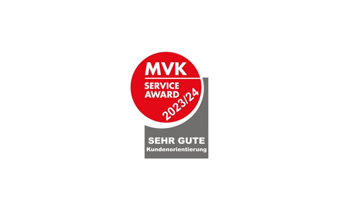 MVK Service Award 2023/24 Das Bild zeigt das Siegel des MVK Service Award 2023/24, mit dem die VBV-Vorsorgekasse ausgezeichnet wurde.