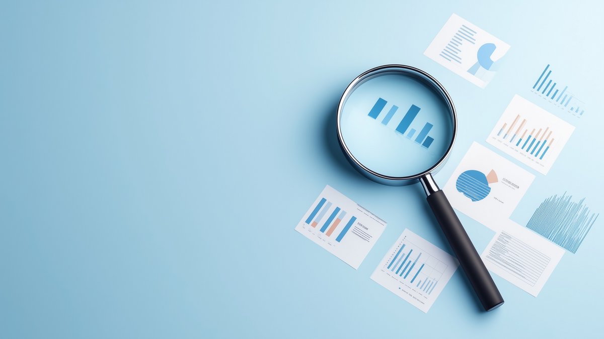 Kontoinformation Das Bild zeigt eine Lupe mit unterschiedlichen Grafiken.