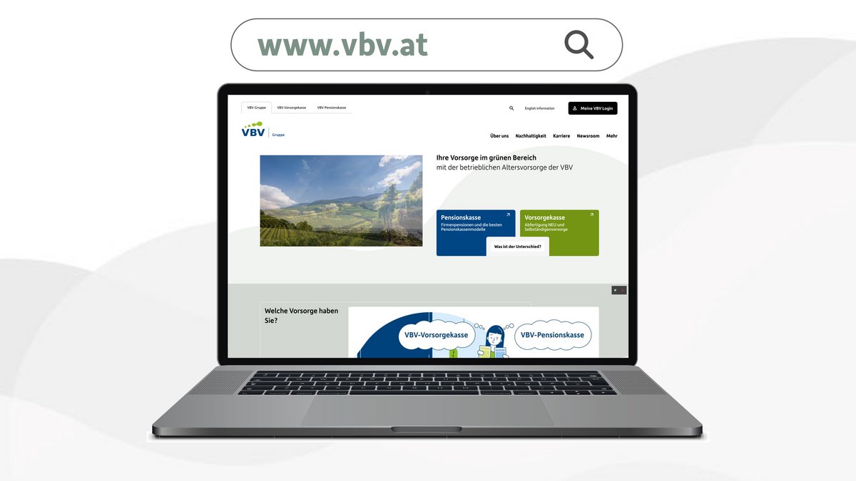 Die neue Website der VBV Ein Laptop auf dem die Startseite der neuen VBV-Website zu sehen ist
